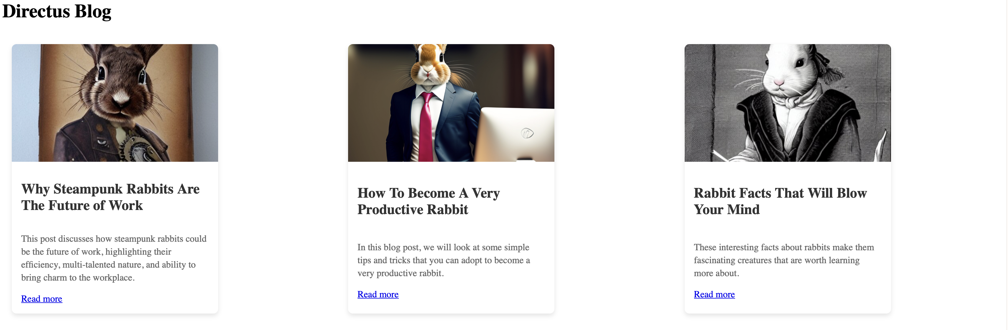 Screenshot of the post listing in card format